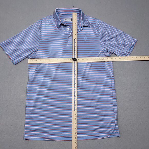 KJUS Golf Polo Shirt Mens Medium 50 Blue Red Performance Athletic Striped Casual - Picture 5 of 11